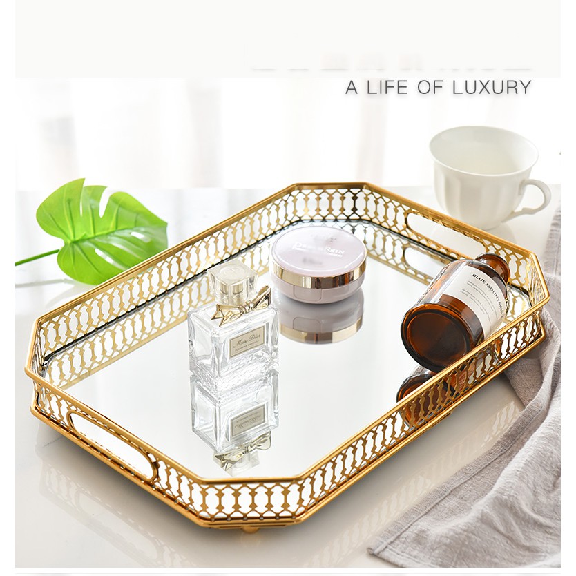 Khay kính Decor đựng bình ly cốc cao cấp sang trọng