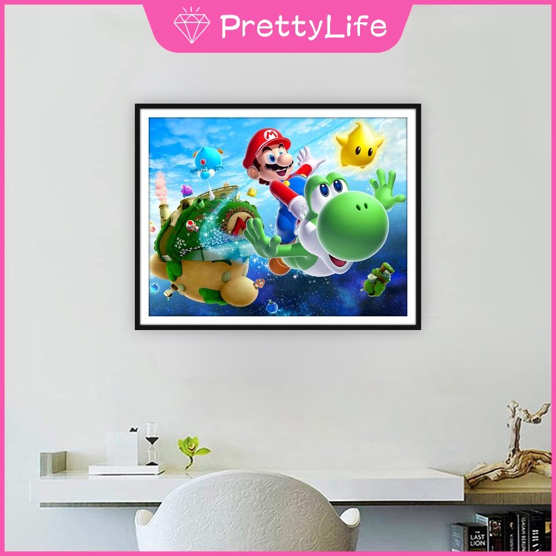 Bộ Tranh Đính Đá 5D Họa Tiết Hoạt Hình Super Mario Độc Đáo Kích Thước 50x40cm Diy Dùng Trang Trí Nhà Cửa