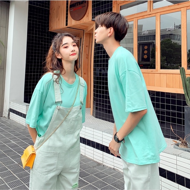 Áo Thun Quảng Châu Xanh Ngọc 100% Cotton Cao Cấp Form Rộng Unisex Nam Nữ