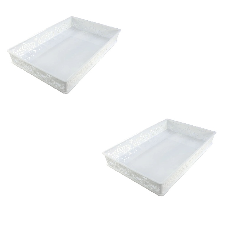 Daiso Khay Trắng Regaria Tray L White 25.3cm x 16.6cm x 4.6cm