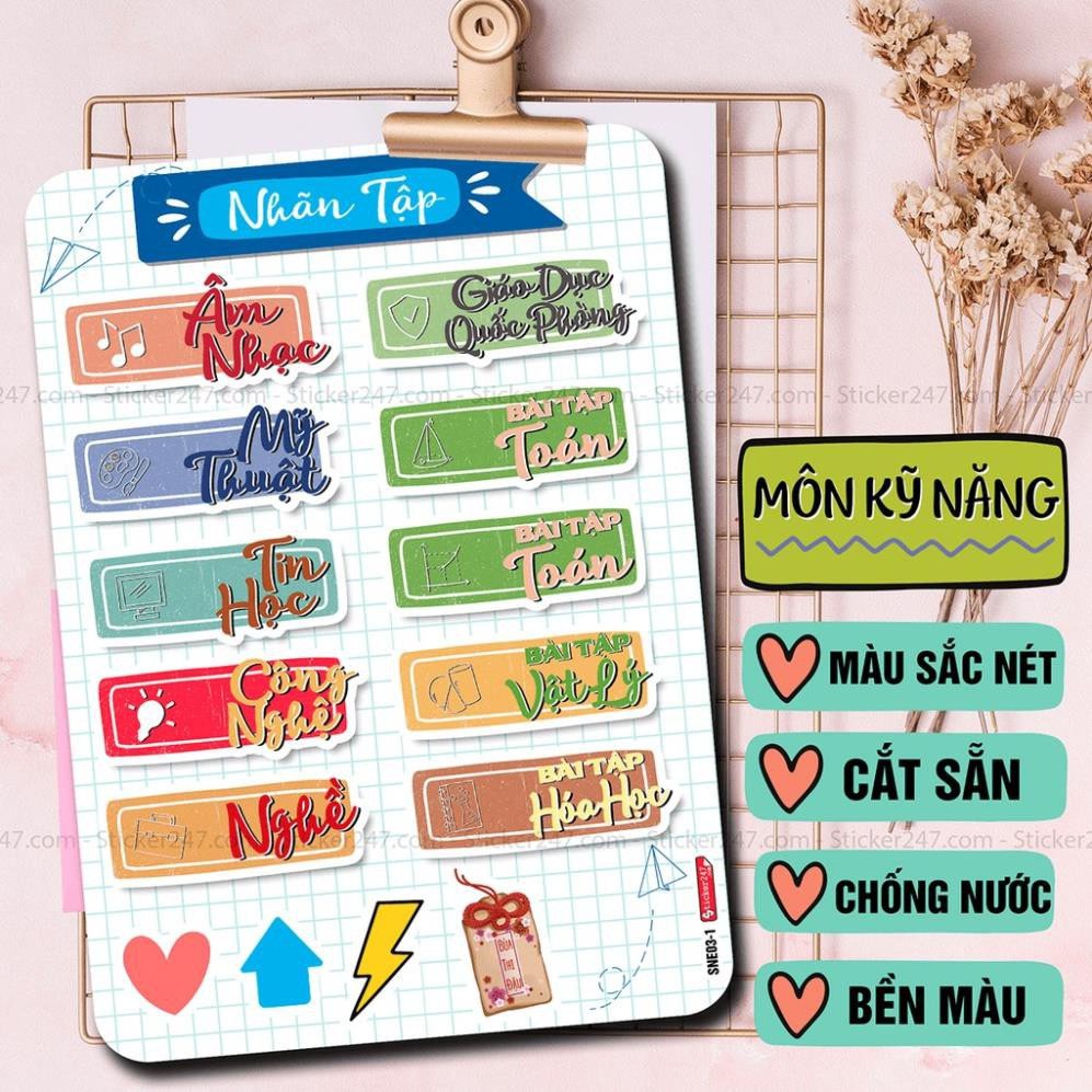 Sticker Nhãn Vở Môn Học 🌈𝑭𝒓𝒆𝒆𝒔𝒉𝒊𝒑 Phân Trang Môn Học, chống nước - Tặng sticker Cung Hoàng Đạo