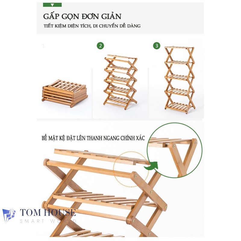 [LOẠI LỚN] Kệ Để Giày Dép Nhiều Tầng Gỗ Tre, Gấp Xếp Gọn Nhẹ, Không Cần Lắp Ráp TomHouseVN