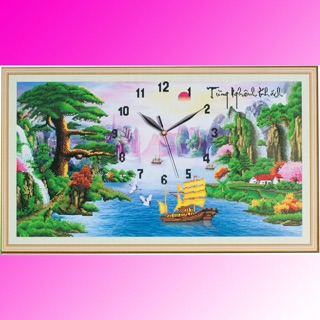 Tranh đính đá đồng hồ đẹp 85x50cm chưa đính