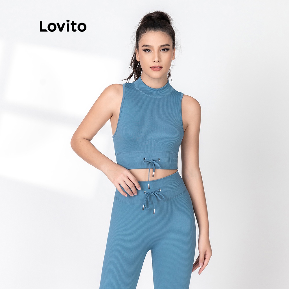 Áo Lovito kiểu thể thao màu trơn có dây rút dáng dài L06005 (màu xanh dương)