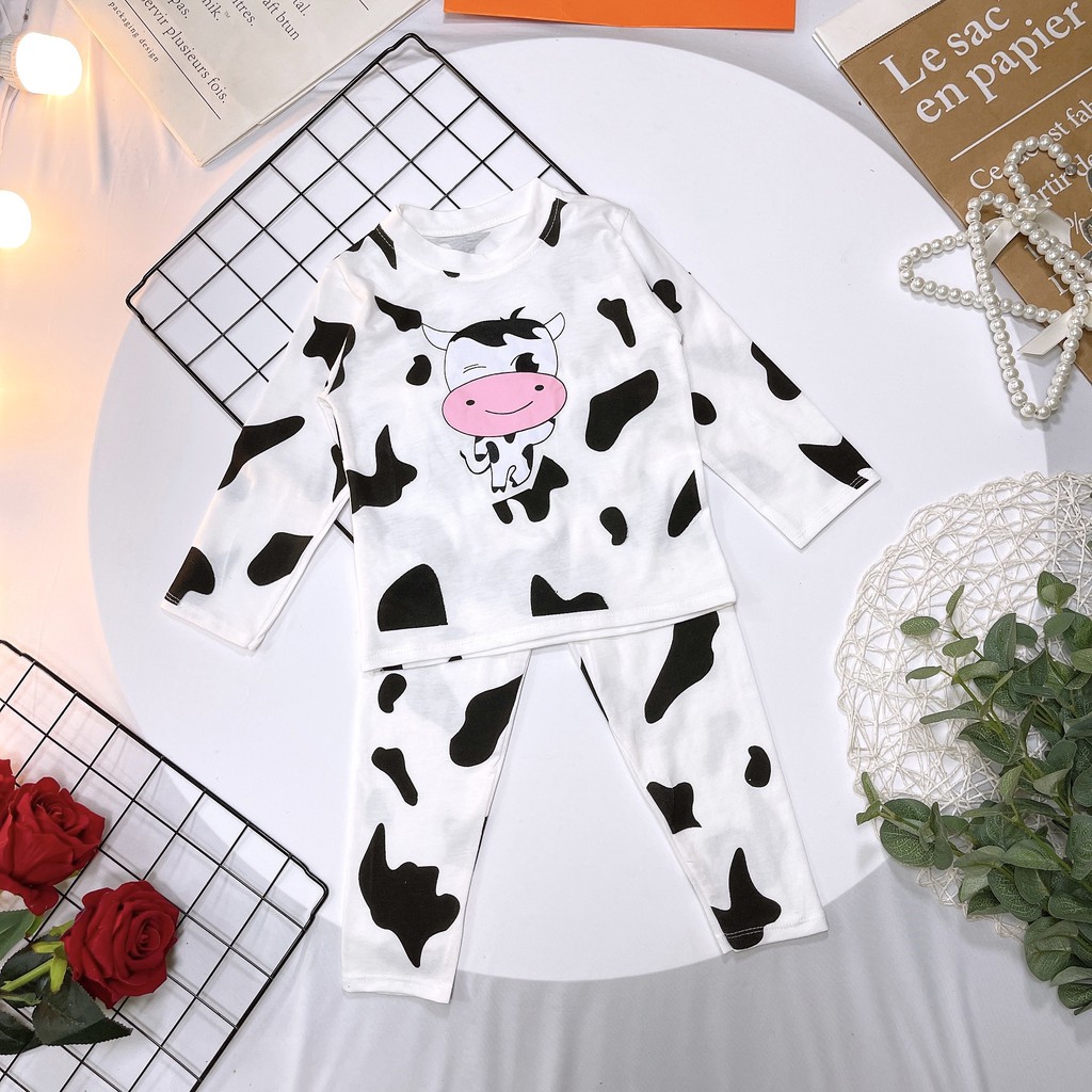 Bộ đồ Bò sữa dài tay cho bé trai và gái cực hót 8-18kg chất cotton co giãn 4 chiều