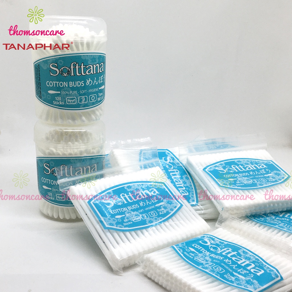 Tăm bông người lớn Softtana - Lốc 12 lọ hoặc 12 túi - Chính hãng Soft Tana