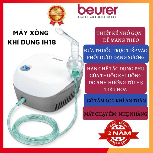 Máy xông mũi họng, máy xông khí dung Beuere IH18, chạy êm, khí phun ra nhỏ mịn, có tấm lọc khí an toàn trong sử dụng