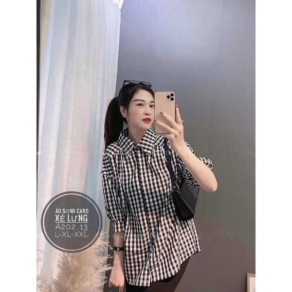 Bigsize 55-90kg - Sơ mi Bigsize hè caro xẻ lưng cá tính , dể thương 2022