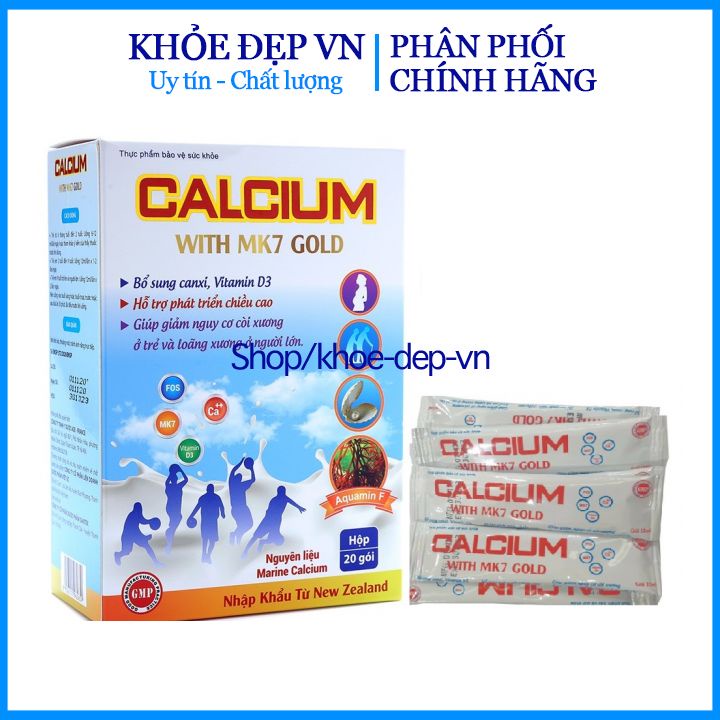 Calcium With MK7 Gold -Canxi sữa tăng chiều cao, chắc khỏe xương cho bé từ 6 tháng- Hộp 20 gói