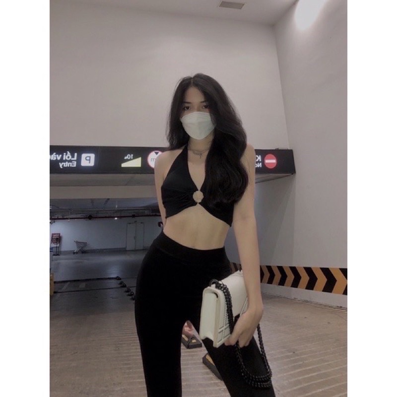 Áo Croptop Yếm Hở Lưng Khoen Ngực Cột Nơ Dáng Sexy