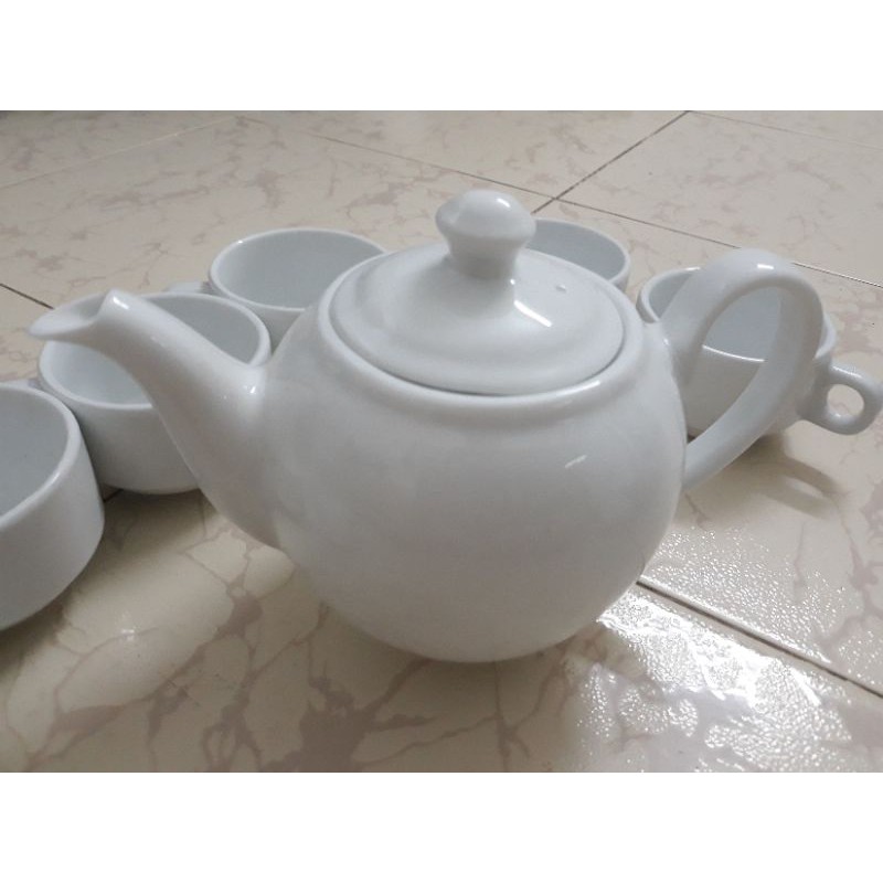 Bình ấm trà sứ trắng trơn 400ml