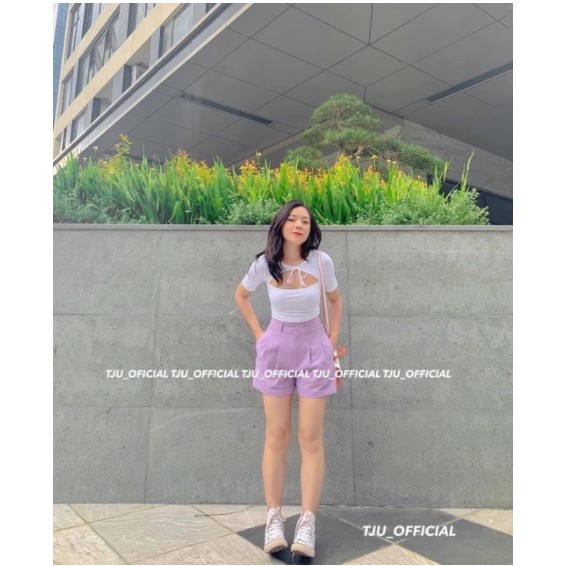 Quần short nữ ống rộng Quần đùi, sooc nữ đẹp lưng cao công sở chất tuyết mưa gập gấu | BigBuy360 - bigbuy360.vn