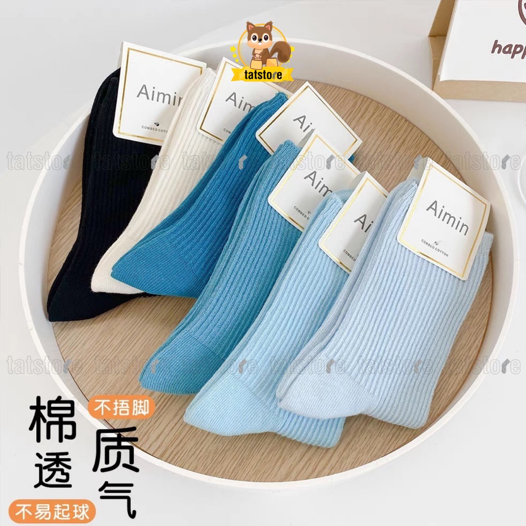 Combo tất nữ cổ cao trơn màu trắng xanh Hàn Quốc cực kì phong cách và sành điệu 6 đôi TẤT STORE 2CCF3