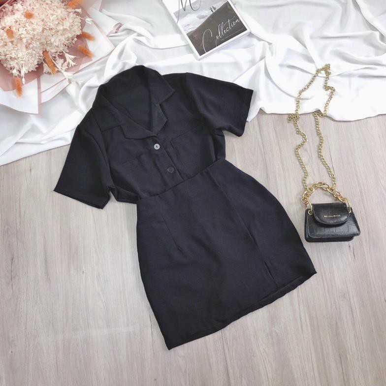 Set Đũi Áo Giả Vest Tay Ngắn Cổ Sơ Mi Chân Váy Ôm Công Sở Thanh Lịch Trắng Đen Nude DRSET08 Mys hitshop | BigBuy360 - bigbuy360.vn