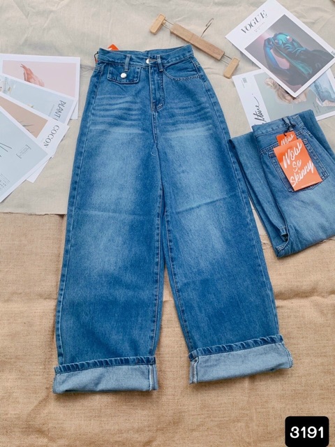 Quần jean baggy ống rộng nắp túi kiểu 3191, kèm hình thật ảnh sàn