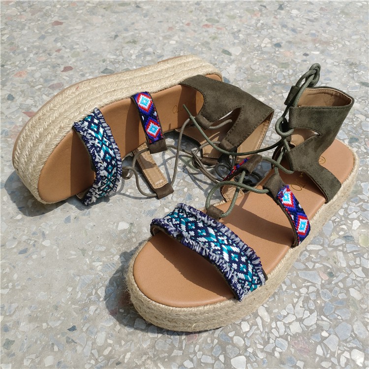 [ORDER] giầy sandals đế cói bánh mỳ cột dây boho tie-up platform sandals