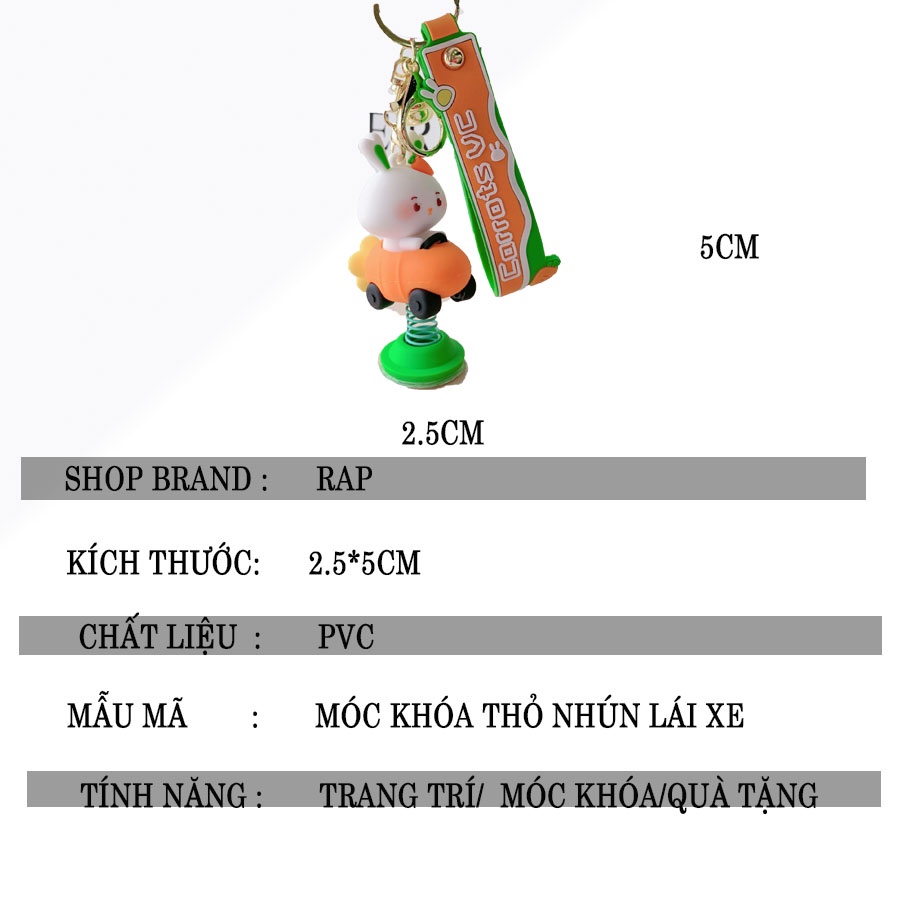 Móc khóa thỏ nhún thỏ lái xe dễ thương làm quà tặng bạn bè người thân, trang trí túi xách balo-Ráp