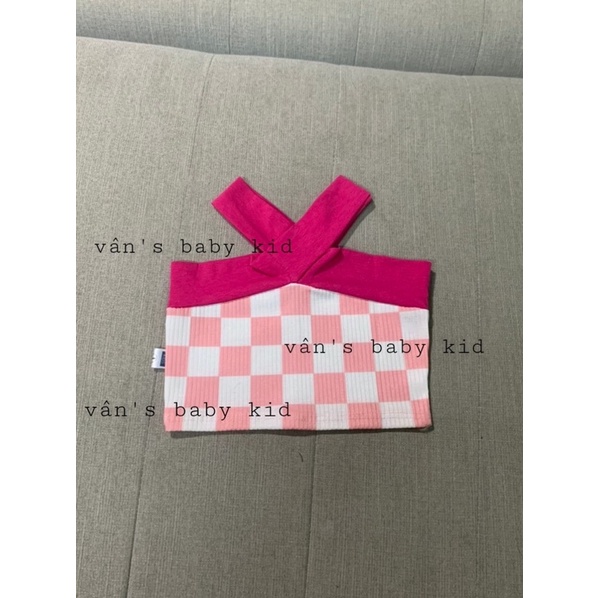 Áo caro croptop cổ chéo cho bé