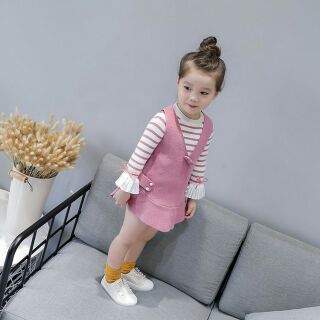 Set váy yếm kẻ ( Hồng tím + Vàng )