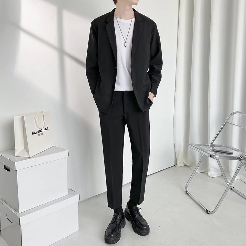Áo Blazer Nam Form Rộng Pantoni dài tay dáng unisex màu đen nâu phong cách Hàn Quốc