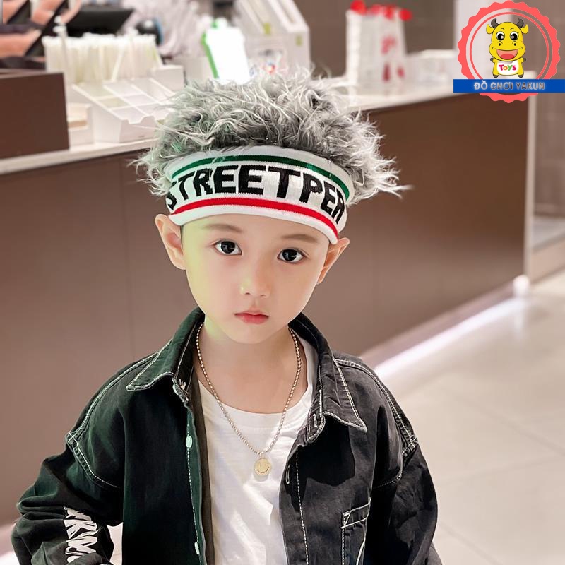 Tóc giả cho bé khói trắng dễ thương, mũ trẻ em phong cách hiphop cool ngầu