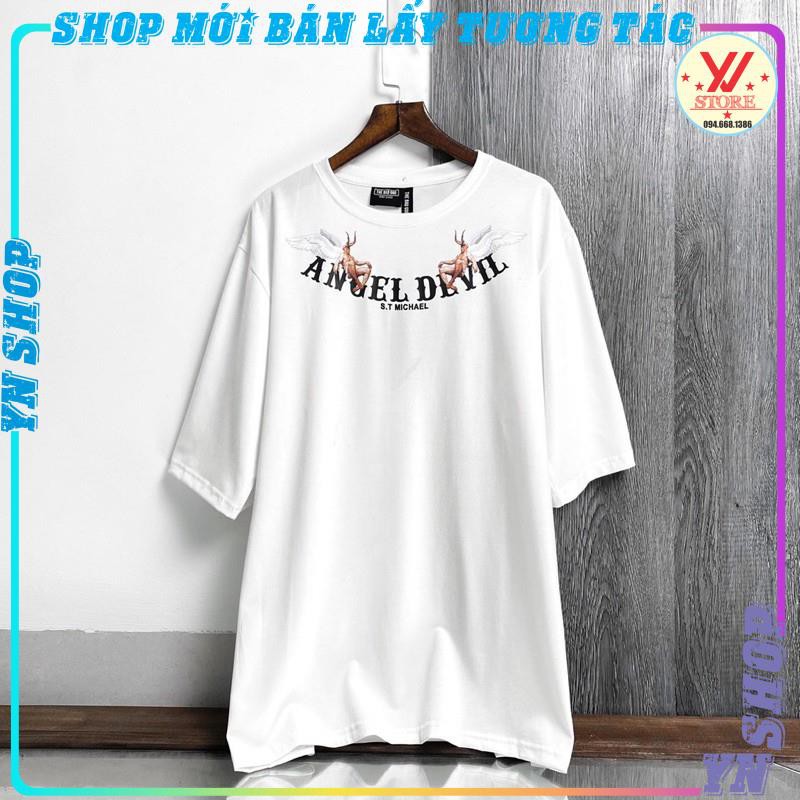 Áo thun tay lỡ Angel Devil , áo thun cotton nam nữ unisex,YNSHOP | BigBuy360 - bigbuy360.vn