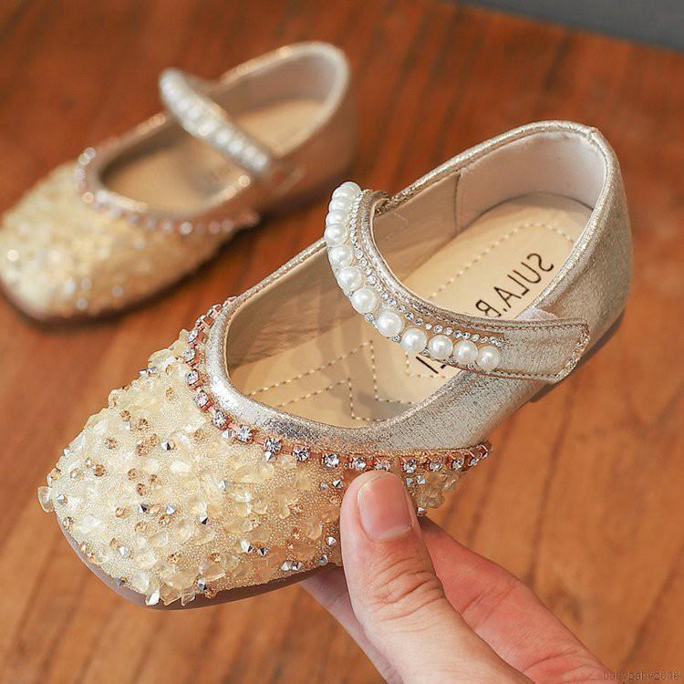 Giày sandal da PU PU chống trơn trượt đính đá thời trang cho bé gái