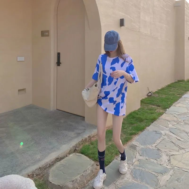 Áo Thun Ngắn Tay In Họa Tiết Bò Sữa Xinh Xắn Thời Trang Cho Nữ