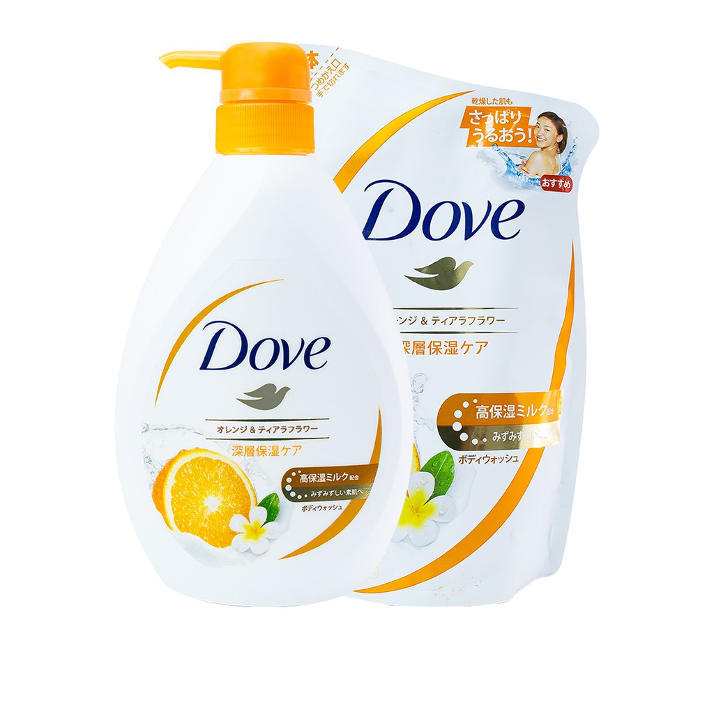 Sữa tắm dưỡng ẩm Dove set 2 màu cam ( gồm 1 chai 380g và 1 túi 360g)