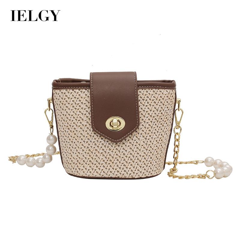 IELGY Túi Đeo Vai Dáng Xô Đính Ngọc Trai Phối Dây Xích Thời Trang Cho Nữ