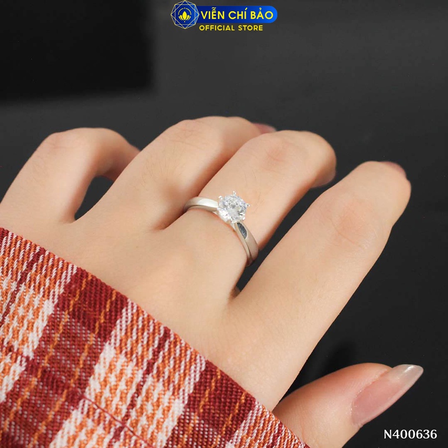Nhẫn bạc nữ 6 chấu đính đá 5mm chất liệu bạc 925 thời trang phụ kiện trang sức Viễn Chí Bảo N400636
