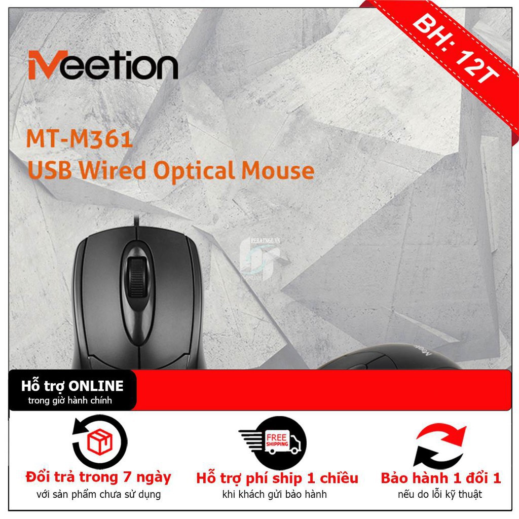 Chuột có dây Meetion MT361 - Màu đen - Độ bền cực cao - Thiết kế gọn gàng thumbnail