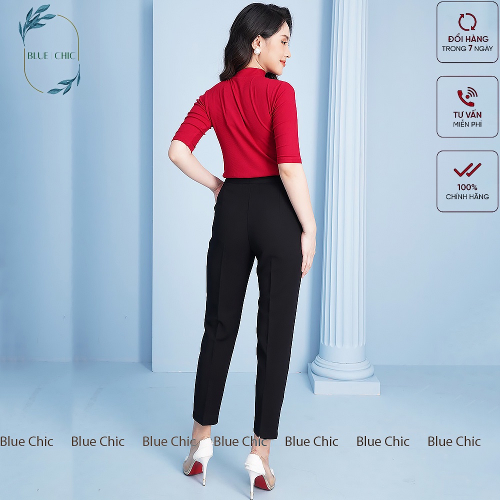 Quần baggy nữ Blue Chic lưng cạp cao đai vải vuông cúc lệch đồ công sở đi học form đẹp màu đen be