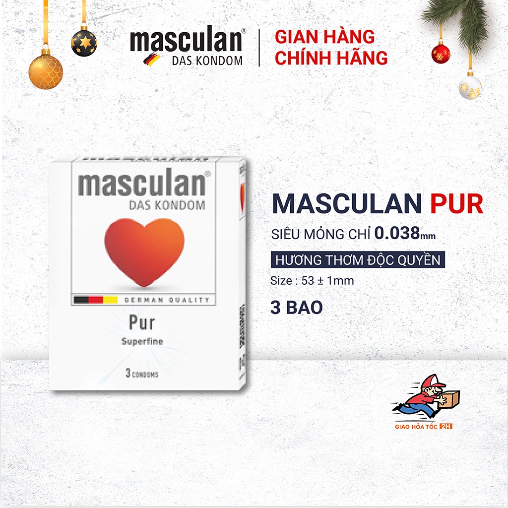 [Mã BMLT35 giảm đến 35K đơn 99K] Bao cao su siêu mỏng Masculan Pur Superfine - Hương thơm độc quyền - Thêm gel bôi trơn