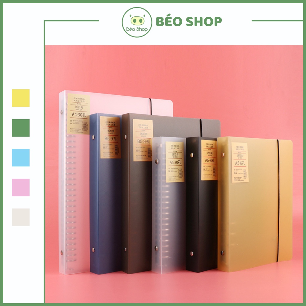 Bìa sổ còng A6 A5 B5 6 9 binder còng Béo shop bìa nhựa chống nước làm sổ tập lưu trữ tài liệu planner bullet journal