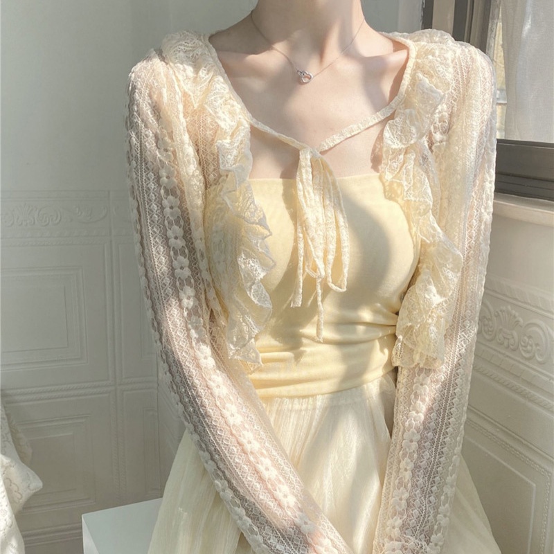 Áo Khoác cardigan Dệt Kim Mỏng Dáng Ngắn Cổ Chữ V Gợi Cảm Kiểu Pháp Cho Nữ