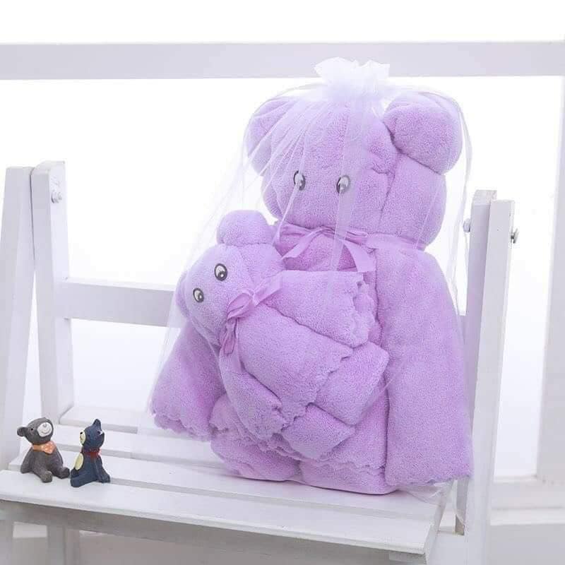 SET 2 KHĂN TẮM SIÊU THẤM MỀM MỊN KẾT HÌNH BÉ GẤU SIÊU YÊU