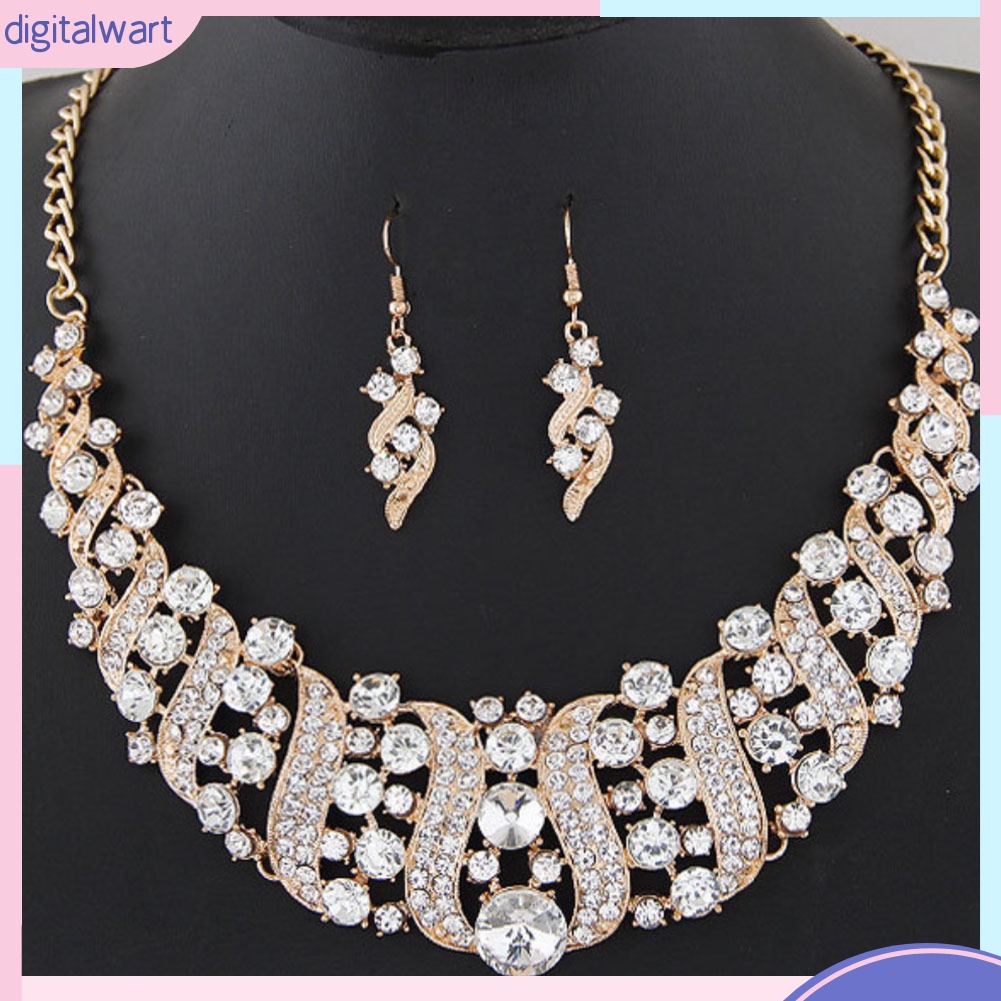 Set dây chuyền + bông tai hợp kim đính đá sang trọng