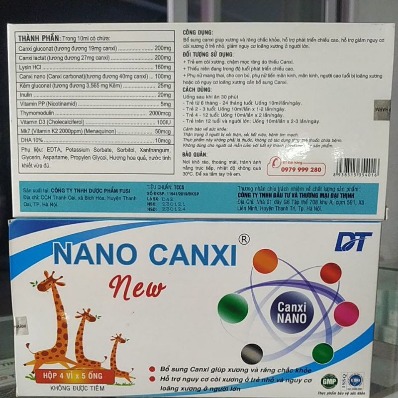 Nano Canxi New Baby H20 ống( Nguyên liệu nhập khẩu chính hãng có tại Nhà Thuốc- Bác sĩ khuyên dùng)