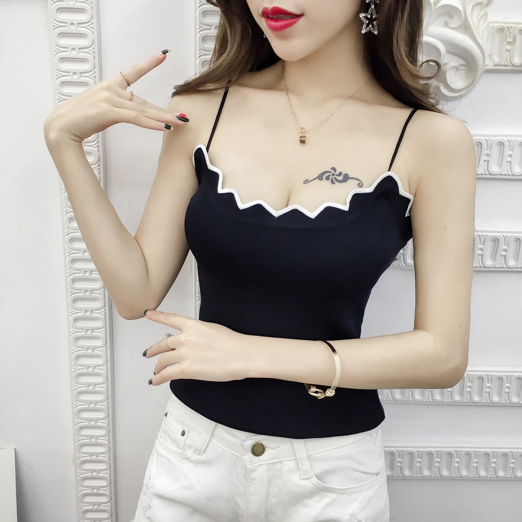 Áo hai dây dệt kim không tay màu trơn phong cách quyến rũ cho nữ | BigBuy360 - bigbuy360.vn