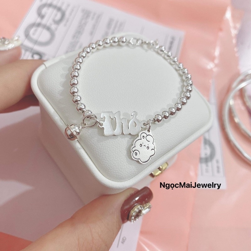 Lắc tay khắc tên theo yêu cầu cho bé Tặng kèm 1 charm tuổi và chuông xinh xắn - Ngọc Mai Jewelry