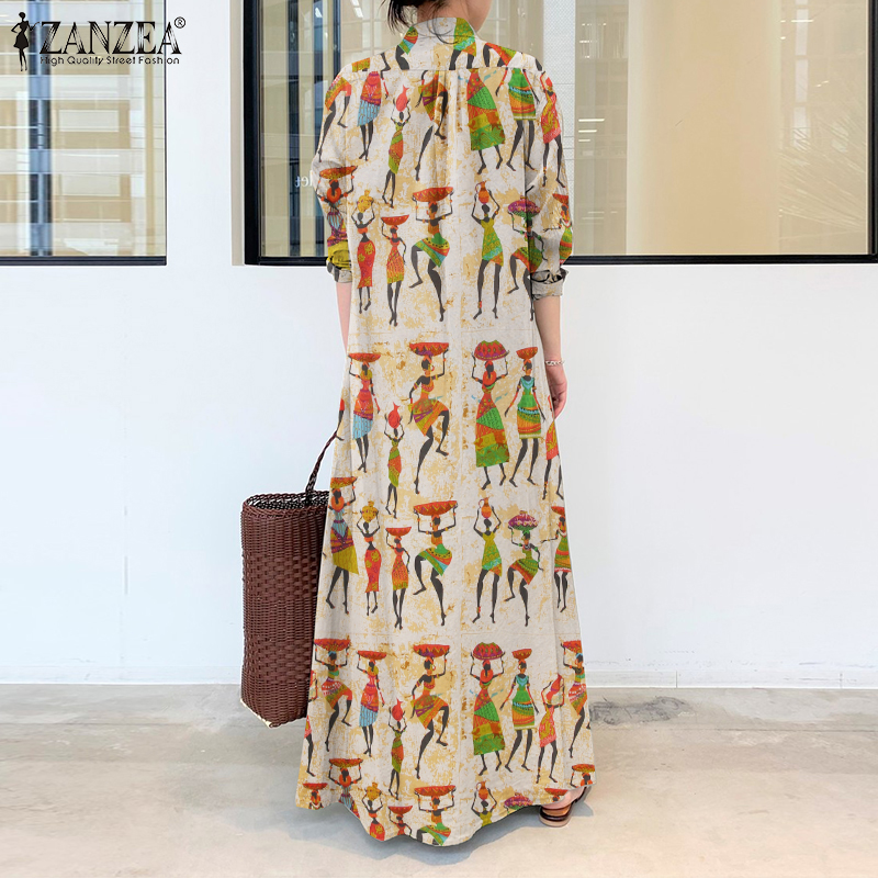 Đầm Maxi ZANZEA Dài Tay Cổ Bẻ Dáng Dài Rộng Thời Trang Hàn Quốc Cho Nữ | BigBuy360 - bigbuy360.vn