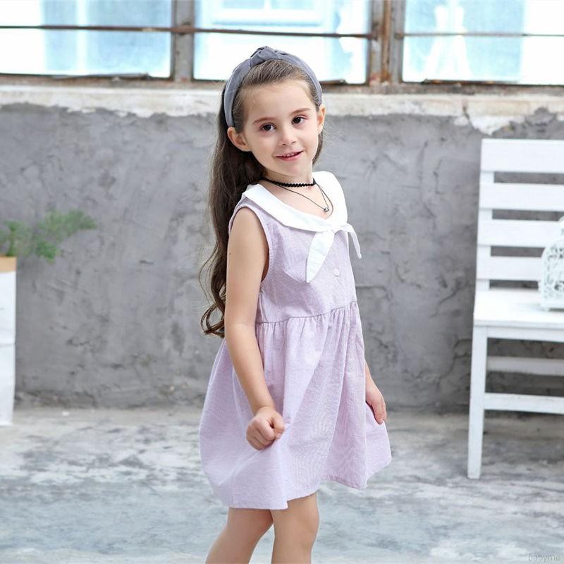 ♕ babyme ღ Baby Girls Striped Print Sleeveless Dress Cotton Sundress