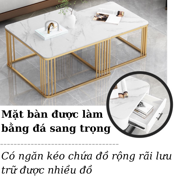 Bàn Sofa Mặt Đá, Bàn Trà Phòng Khách Hiện Đại Có Ngăn Kéo Cao Cấp Decor Nhà Đẹp