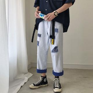 Quần Jean Dài Ống Rộng Phối Rách Phong Cách Hip Hop Cá Tính Dành Cho Nam