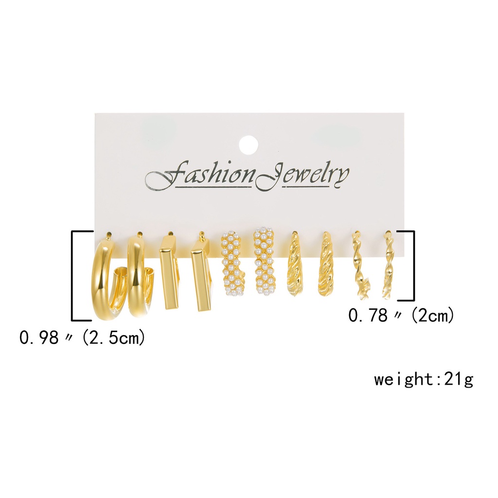 Set 5 Khuyên Tai Hình Học Đính Ngọc Trai Acrylic Đơn Giản Sáng Tạo