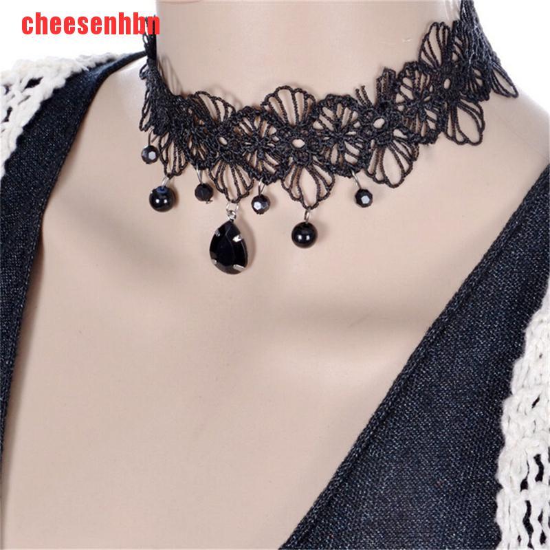 [cheesenhbn]Fashion Gothic Black Lace Retro Choker Collar Flower Pendant Necklace Jewelry