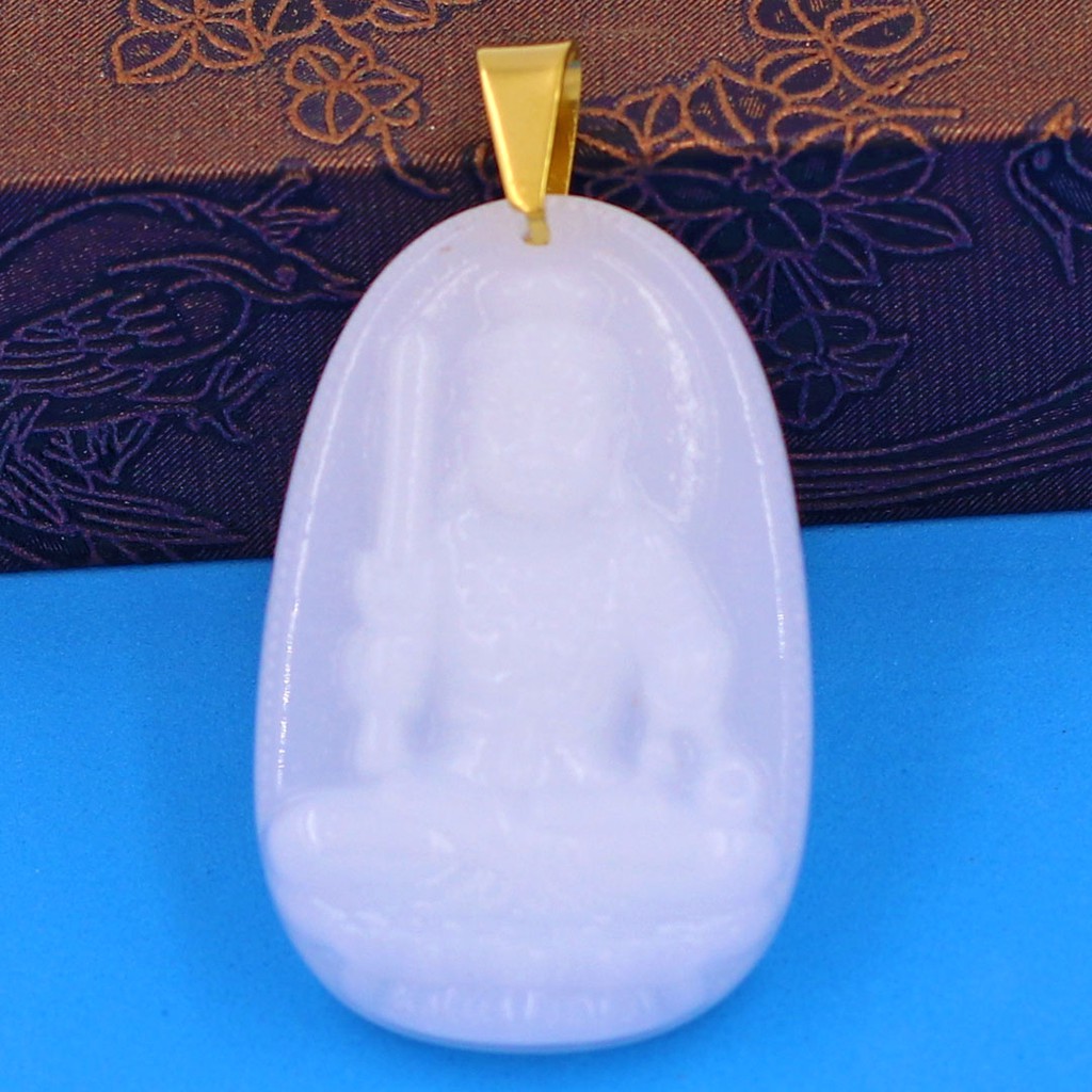 Mặt dây chuyền phật Bất Động Minh Vương đá tự nhiên trắng 4.3cm - Phật bản mệnh tuổi Dậu - Tặng kèm móc inox