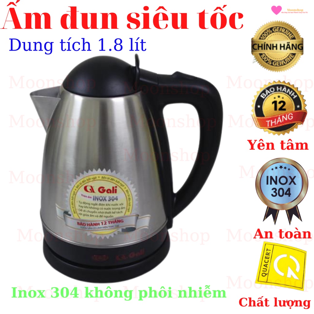 [CHÍNH HÃNG] Ấm Siêu Tốc Chất Lượng, An Toàn, Ấm Đun Nước Thân Inox 304 Hàng Nhập Khẩu Của Gali, 1.8Lít, 0018C