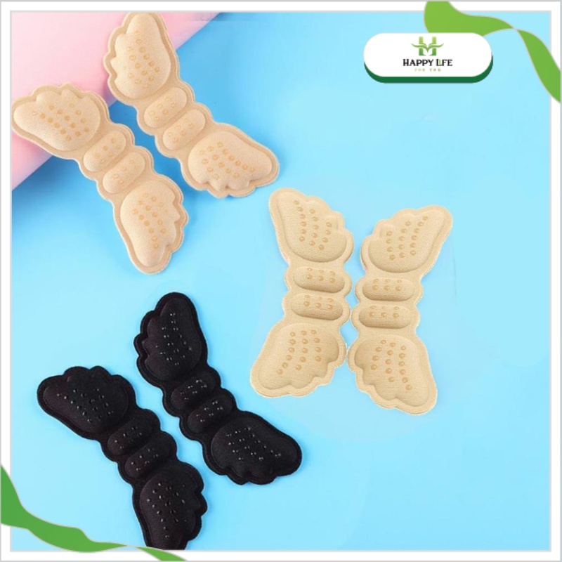 Lót gót giày chống rộng, miếng lót gót chân chống đau cánh bướm 4D mặt gai silicon bám chân có keo dán - Happy Life 4U